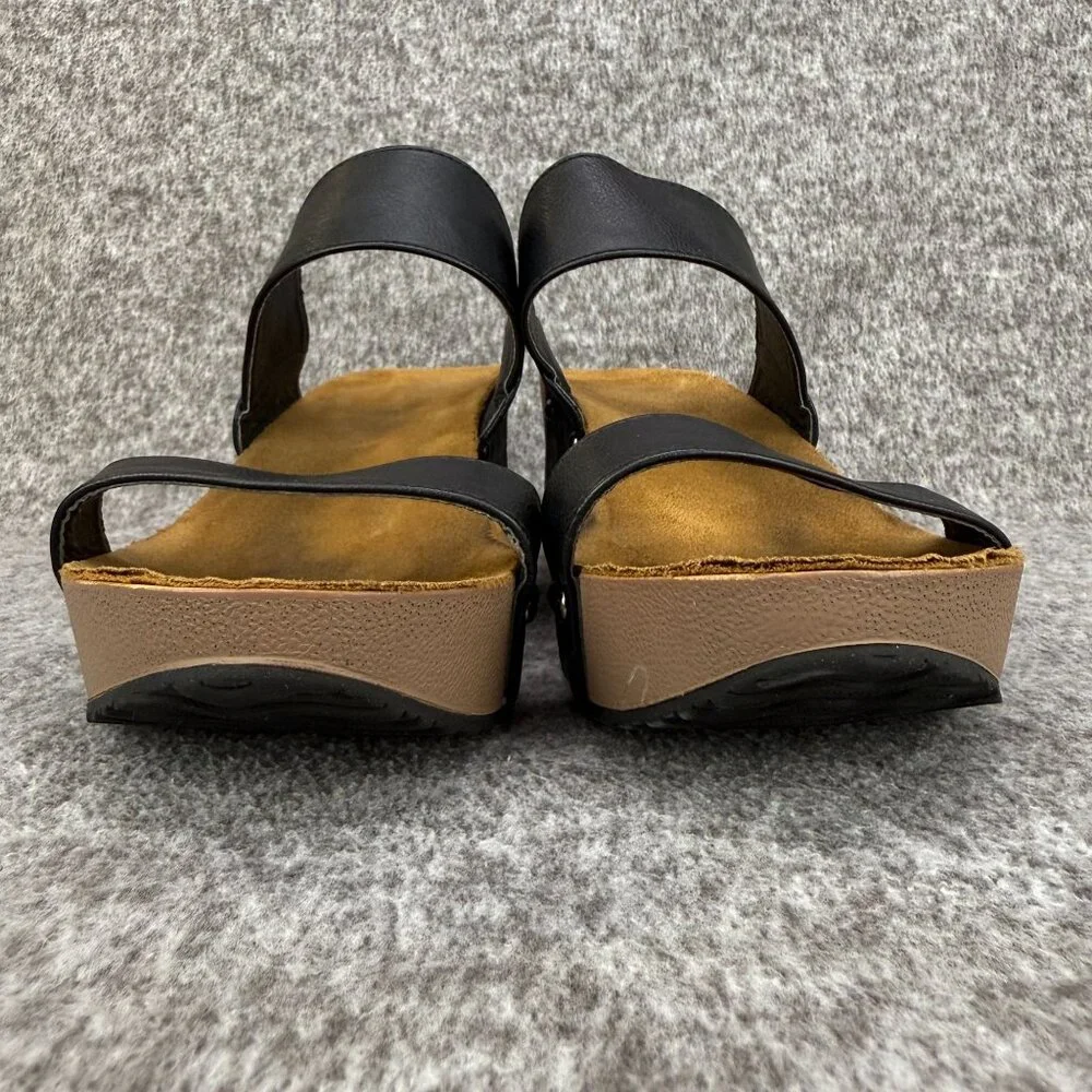 ✅Womens 8.5 AGAPE COLLECTION Platform Sandals Black Wedge Studded Faux Leather - Picture 2 of 11
